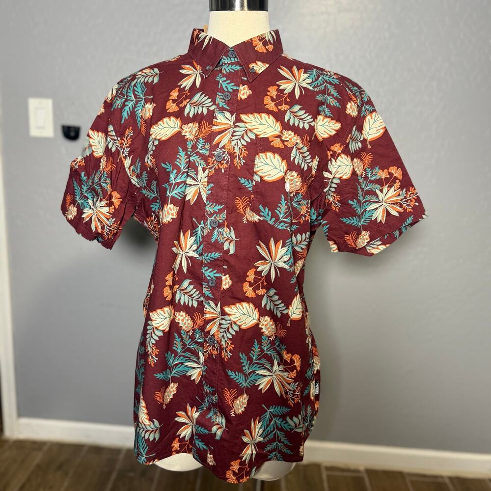 Eddie Bauer mens Short Sleeve Baja Shirt Print Blackberry Size L - Picture 1 of 4